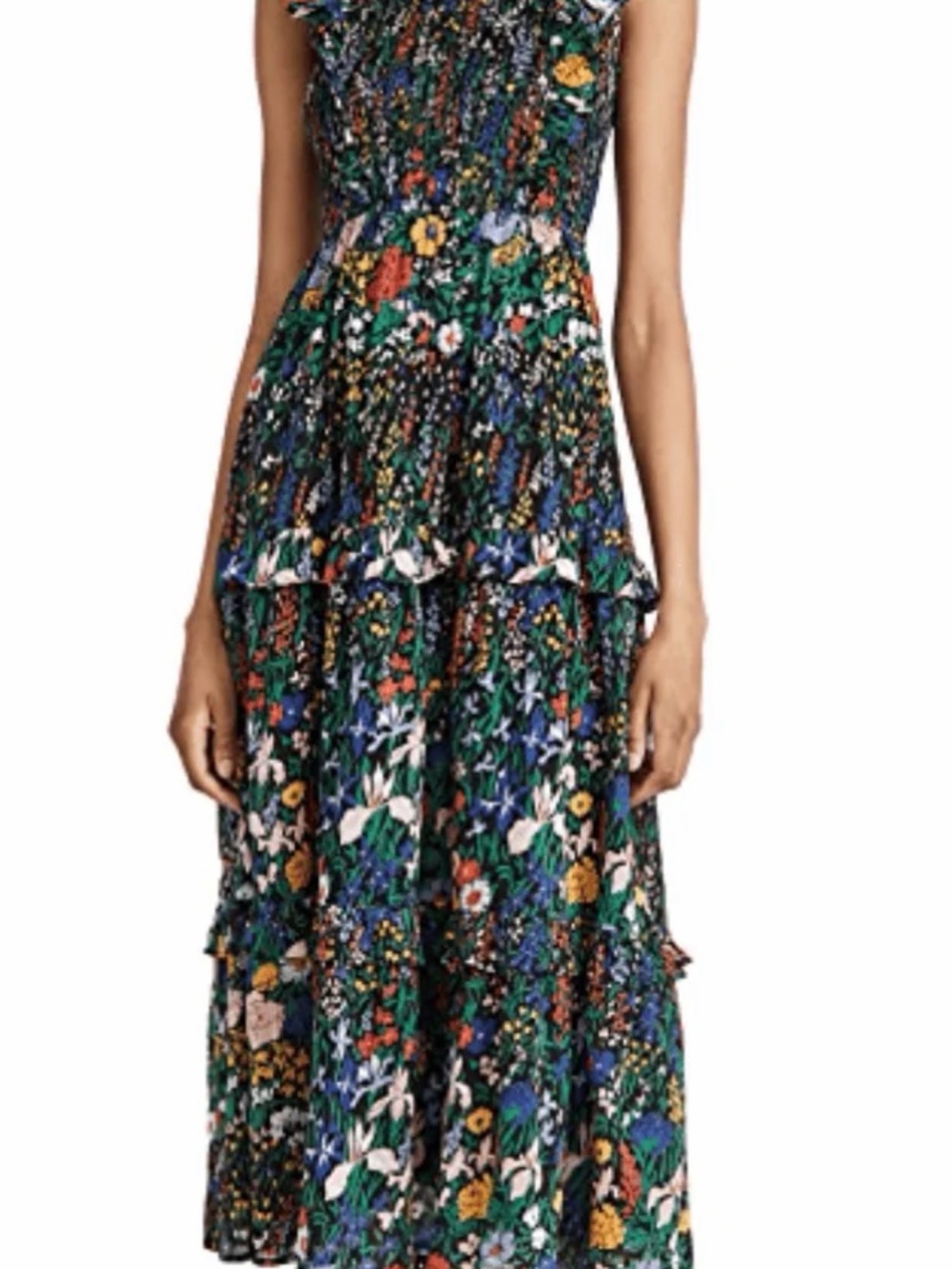 ✨Stunning fit✨Banjanan Multicolor Floral Tiered Maxi Dress in Green Base